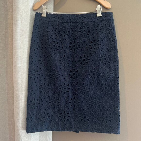 J. Crew Dresses & Skirts - J. Crew Women's No.2 Pencil Pointelle Navy Blue Lined Cotton Skirt, Size 4